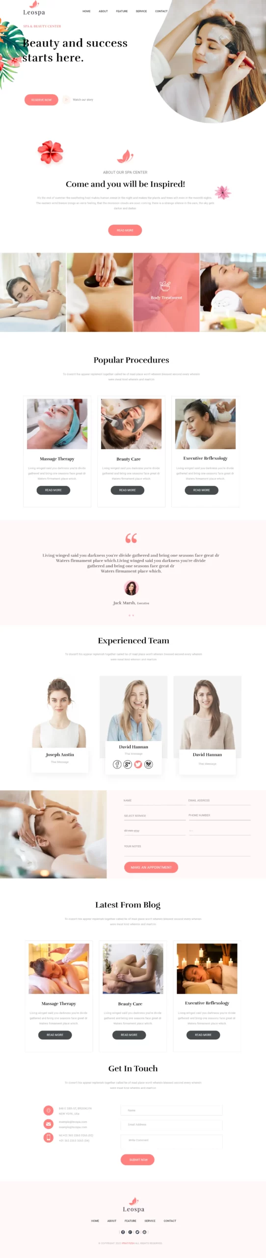 Beauty success website UI screenshot
