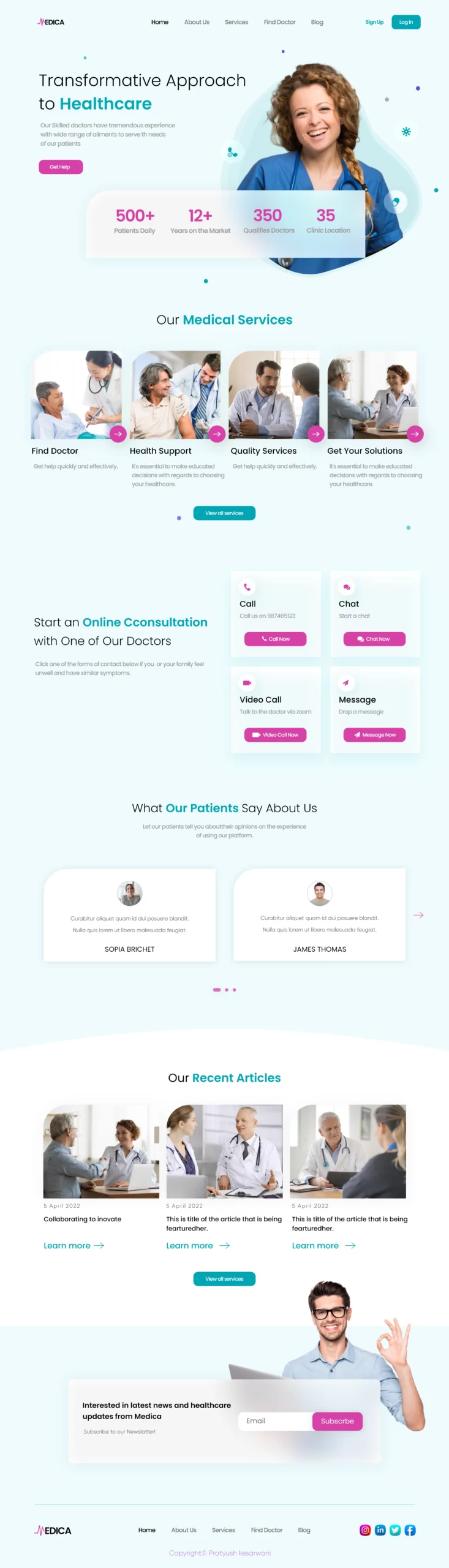 Healthcare website UI screenshot